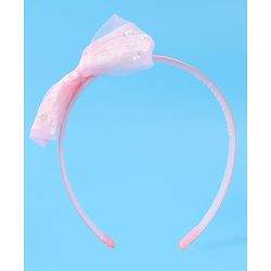 Babyhug Hair Bands Bow Applique with Pearls Embedded Free Size Pack of 2 - Light Pink & Purple