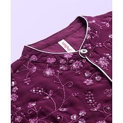 Babyhug Woven Full Sleeves Floral Sequin Embroidered Kurta Pyjama Set - Wine