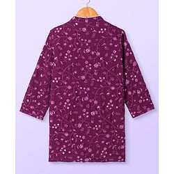 Babyhug Woven Full Sleeves Floral Sequin Embroidered Kurta Pyjama Set - Wine