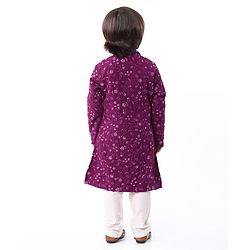 Babyhug Woven Full Sleeves Floral Sequin Embroidered Kurta Pyjama Set - Wine