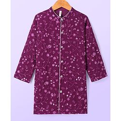 Babyhug Woven Full Sleeves Floral Sequin Embroidered Kurta Pyjama Set - Wine