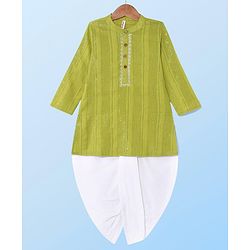 Babyhug Cambric Woven Full Sleeves  Front Pleated Kurta Dhoti Set - Limegreen