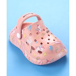 Cute Walk by Babyhug Unicorn Printed Clogs with Backstrap - Dark Peach