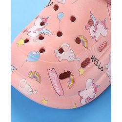 Cute Walk by Babyhug Unicorn Printed Clogs with Backstrap - Dark Peach