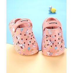 Cute Walk by Babyhug Unicorn Printed Clogs with Backstrap - Dark Peach