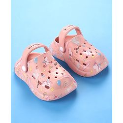 Cute Walk by Babyhug Unicorn Printed Clogs with Backstrap - Dark Peach