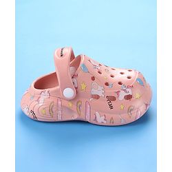 Cute Walk by Babyhug Unicorn Printed Clogs with Backstrap - Dark Peach