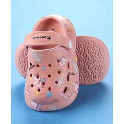 Cute Walk by Babyhug Unicorn Printed Clogs with Backstrap - Dark Peach