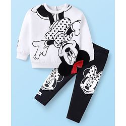 Babyhug Disney Single Jersey Knit Full Sleeves Sweatshirt & Leggings Set with Minnie Mouse Graphics Bow &  Badge Detailing - Black & White