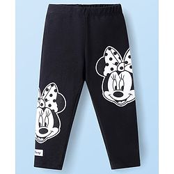 Babyhug Disney Single Jersey Knit Full Sleeves Sweatshirt & Leggings Set with Minnie Mouse Graphics Bow &  Badge Detailing - Black & White