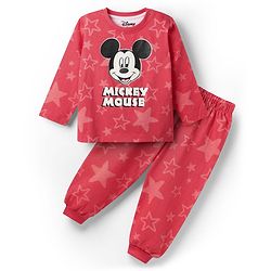Babyhug Disney Single Jersey Knit  Full Sleeves Night Suit With Mickey Mouse Graphic - Red