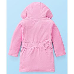 Babyhug Terry Knit Full Sleeve Hooded Bathrobe With Elastic At Waist & Text Embroidery - Pink