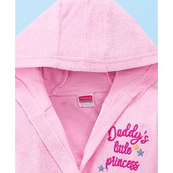 Babyhug Terry Knit Full Sleeve Hooded Bathrobe With Elastic At Waist & Text Embroidery - Pink
