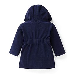 Babyhug Terry Knit Full Sleeve Hooded Bathrobe with Elastic at Waist & Dino Patch - Navy Blue