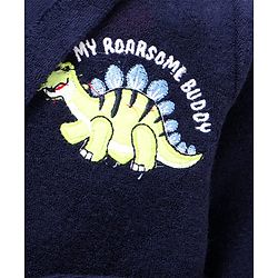 Babyhug Terry Knit Full Sleeve Hooded Bathrobe with Elastic at Waist & Dino Patch - Navy Blue