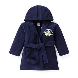 Babyhug Terry Knit Full Sleeve Hooded Bathrobe with Elastic at Waist & Dino Patch - Navy Blue