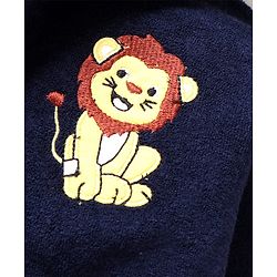 Babyhug Terry Knit Full Sleeve Hooded Bathrobe with Elastic at Waist & Lion Embroidery - Navy Blue