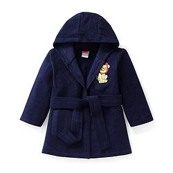 Babyhug Terry Knit Full Sleeve Hooded Bathrobe with Elastic at Waist & Lion Embroidery - Navy Blue