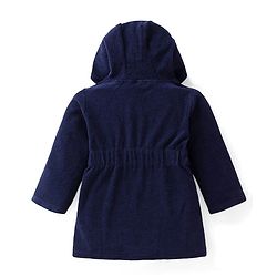 Babyhug Terry Knit Full Sleeve Hooded Bathrobe with Elastic at Waist & Lion Embroidery - Navy Blue