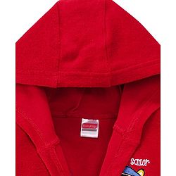 Babyhug Terry Knit Full Sleeve Hooded Bathrobe With Elastic At Waist & Animal Embroidery - Red
