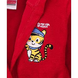 Babyhug Terry Knit Full Sleeve Hooded Bathrobe With Elastic At Waist & Animal Embroidery - Red