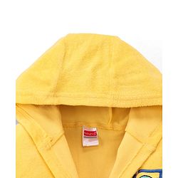 Babyhug Terry Knit Full Sleeve Hooded Bathrobe With Elastic At Waist & Dino Embroidery - Yellow