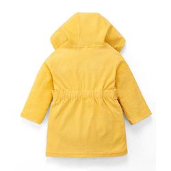 Babyhug Terry Knit Full Sleeve Hooded Bathrobe With Elastic At Waist & Dino Embroidery - Yellow