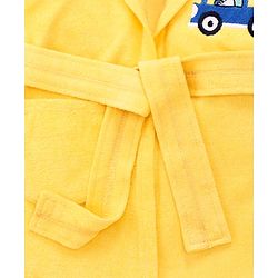 Babyhug Terry Knit Full Sleeve Hooded Bathrobe With Elastic At Waist & Dino Embroidery - Yellow