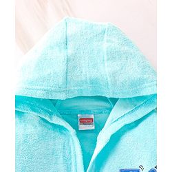Babyhug Terry Knit Full Sleeve Hooded Bathrobe With Elastic At Waist & Animal Embroidery - Blue