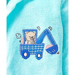 Babyhug Terry Knit Full Sleeve Hooded Bathrobe With Elastic At Waist & Animal Embroidery - Blue