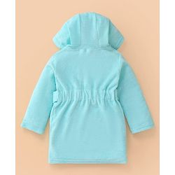 Babyhug Terry Knit Full Sleeve Hooded Bathrobe With Elastic At Waist & Animal Embroidery - Blue