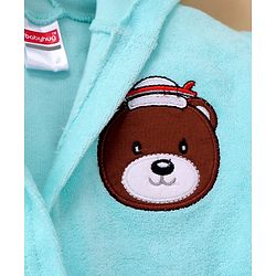 Babyhug Terry Knit Full Sleeve Hooded Bathrobe With Elastic At Waist & Animal Embroidery - Blue