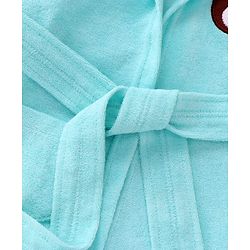 Babyhug Terry Knit Full Sleeve Hooded Bathrobe With Elastic At Waist & Animal Embroidery - Blue