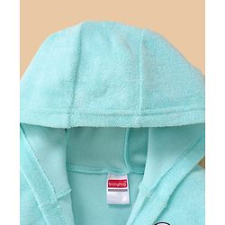 Babyhug Terry Knit Full Sleeve Hooded Bathrobe With Elastic At Waist & Animal Embroidery - Blue