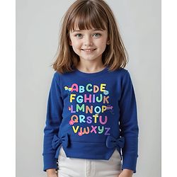 Babyhug Cotton Knit Full Sleeves Top with Text Print & Bow Detailing - Navy Blue