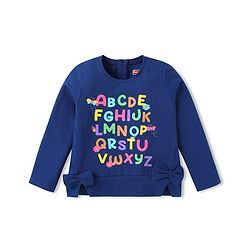 Babyhug Cotton Knit Full Sleeves Top with Text Print & Bow Detailing - Navy Blue