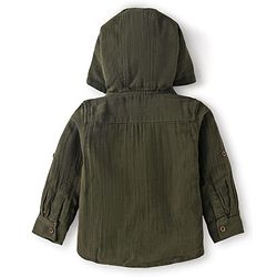 Babyhug Cotton Woven Full Sleeves Hooded Shirt - Olive Green