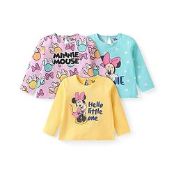 Babyhug Disney Single Jersey Knit Full Sleeves T-Shirts With Minnie Mouse Graphics Pack of 3 - Yellow Pink & Blue