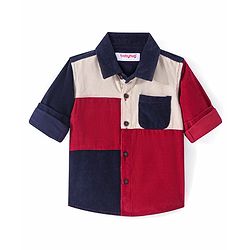 Babyhug Cotton Woven Full Sleeves Corduroy Shirt With Cut & Sew Design - Dark Red