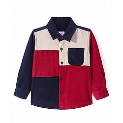 Babyhug Cotton Woven Full Sleeves Corduroy Shirt With Cut & Sew Design - Dark Red
