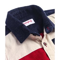 Babyhug Cotton Woven Full Sleeves Corduroy Shirt With Cut & Sew Design - Dark Red