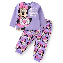 Babyhug Disney Single Jersey Knit Full Sleeves Night Suit With Minnie Mouse Graphics -  Purple