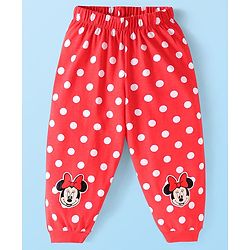 Babyhug Disney Single Jersey Knit Full Sleeves Night Suit with Minnie Mouse Graphic - White & Red