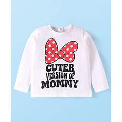 Babyhug Disney Single Jersey Knit Full Sleeves Night Suit with Minnie Mouse Graphic - White & Red