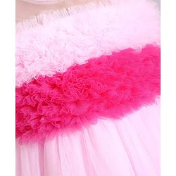 Babyhug Woven Sleeveless Mesh Party Dress with Ruffle Yoke & Floral Applique - Pink