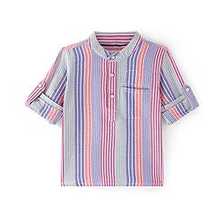Babyhug Cotton Woven Full Sleeves Striped Mandarin Collar Kurta Style Shirt - Pink Purple &  Grey