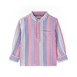 Babyhug Cotton Woven Full Sleeves Striped Mandarin Collar Kurta Style Shirt - Pink Purple &  Grey