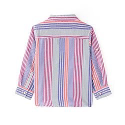 Babyhug Cotton Woven Full Sleeves Striped Mandarin Collar Kurta Style Shirt - Pink Purple &  Grey