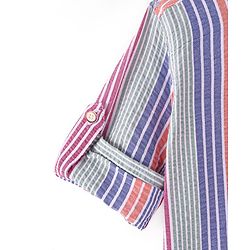 Babyhug Cotton Woven Full Sleeves Striped Mandarin Collar Kurta Style Shirt - Pink Purple &  Grey
