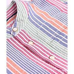 Babyhug Cotton Woven Full Sleeves Striped Mandarin Collar Kurta Style Shirt - Pink Purple &  Grey